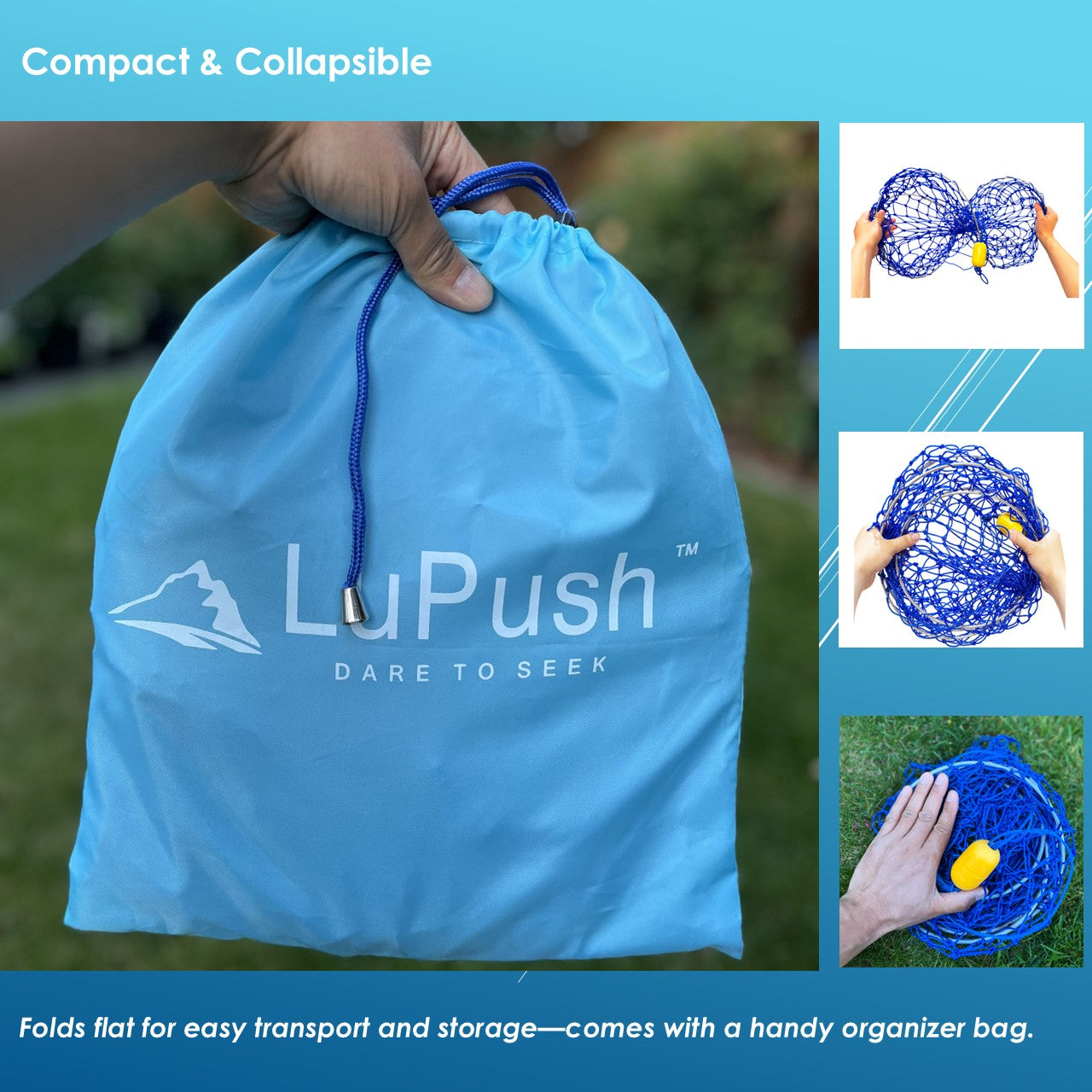 LUPUSH Crab Ring Trap Kit – Collapsible Stainless Steel Crab Net with 100ft Rope, Bait Bag, Clip & Ruler – 24”